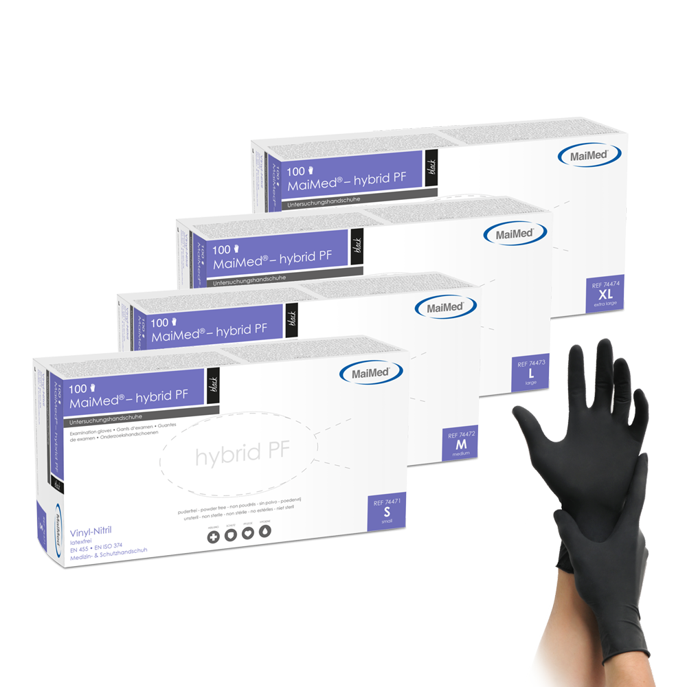 MaiMed® hybrid, PF, black - Einmalhandschuhe aus Materialmischung (Vinyl und Nitril)